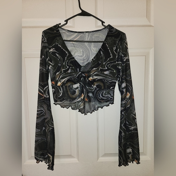 Tops - Grey Bandit Long Sleeve Abstract Mesh Top
